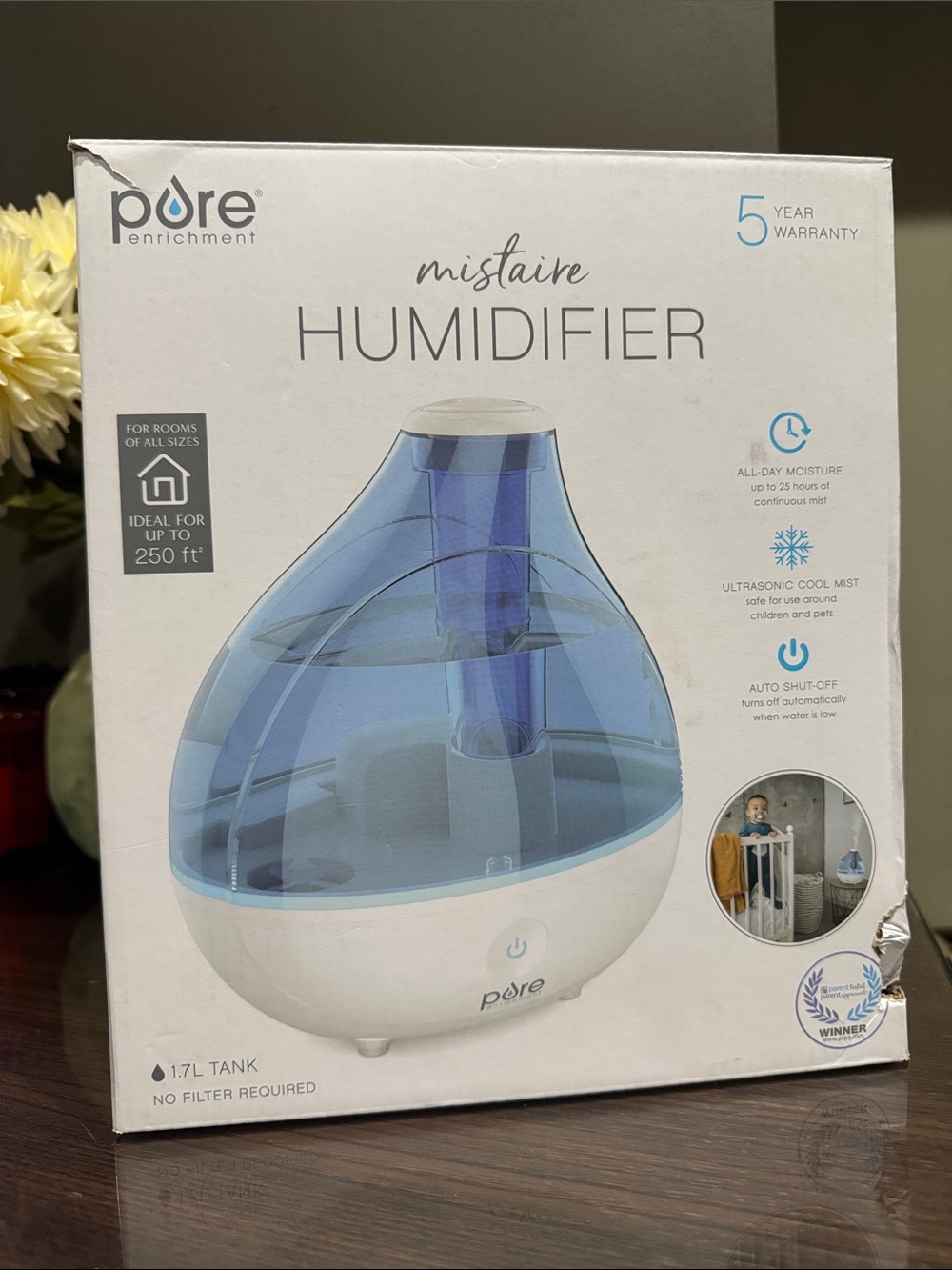 Pure Enrichment MistAire Ultrasonic Humidifier - Blue/White